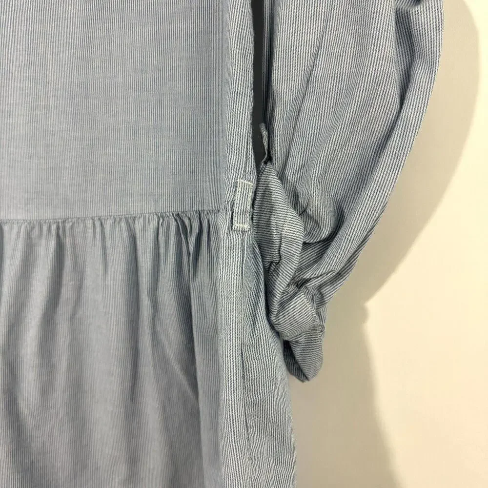 Carter’s Kid Girl’s Size 8 Blue White Striped 100% Cotton Roll Tab Peplum Shirt